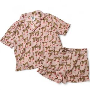 Bouffants & Broken Hearts Size M Pajama Set Leopard in Heels Print Top/shorts